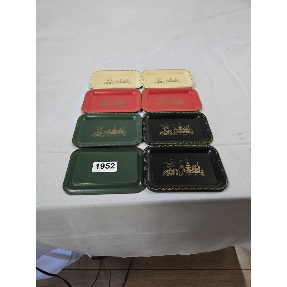 ANTIQUE RESTAURANT BILL/CHECK TIP TRAY MID CENTURY JAPANESE MULTICOLOR METAL - Picture 2 of 2